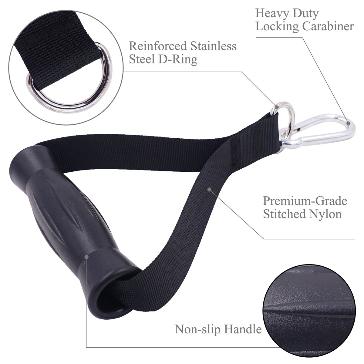 Adjustable Fitness Handles for Cable Machines Attachment Resistance Grips Strap Training Handle with D-ring Home Gym Accessories