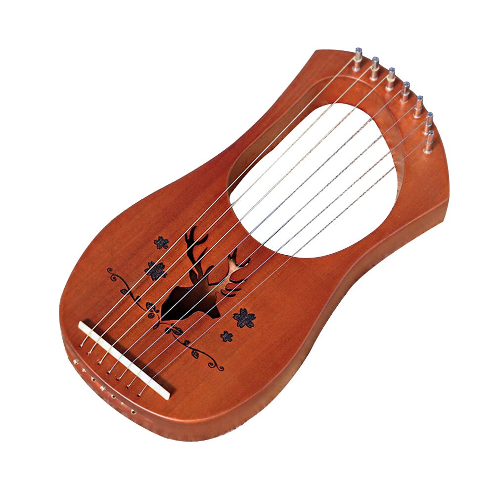 Mahogany Toy Entertainment Compact Kids Instrument 7-String Lightweight Wooden Musical Lyre Harp