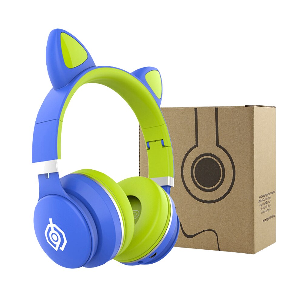 Auriculares Oreja de Gato LED con cancelación de ruido para niños y jóvenes, cascos con Bluetooth 5,0, soporte para tarjeta TF, enchufe de 3,5mm con micrófono: Cat Headphones Blue