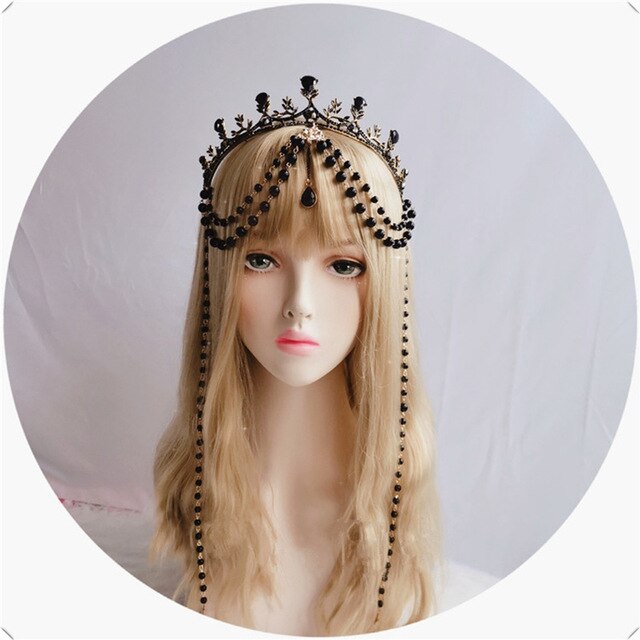 Lolita-tocados de corona KC de la Virgen María, alas de Ángel de Rosa Blanca gótica, cadena de cuentas, accesorios para el cabello, Tiara barroca: 4