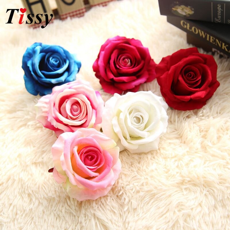 5PCS 10CM Artificial Flowers Rose Silk Flowers Rose Flower Heads DIY Supplies for Home Wedding Party Decoration