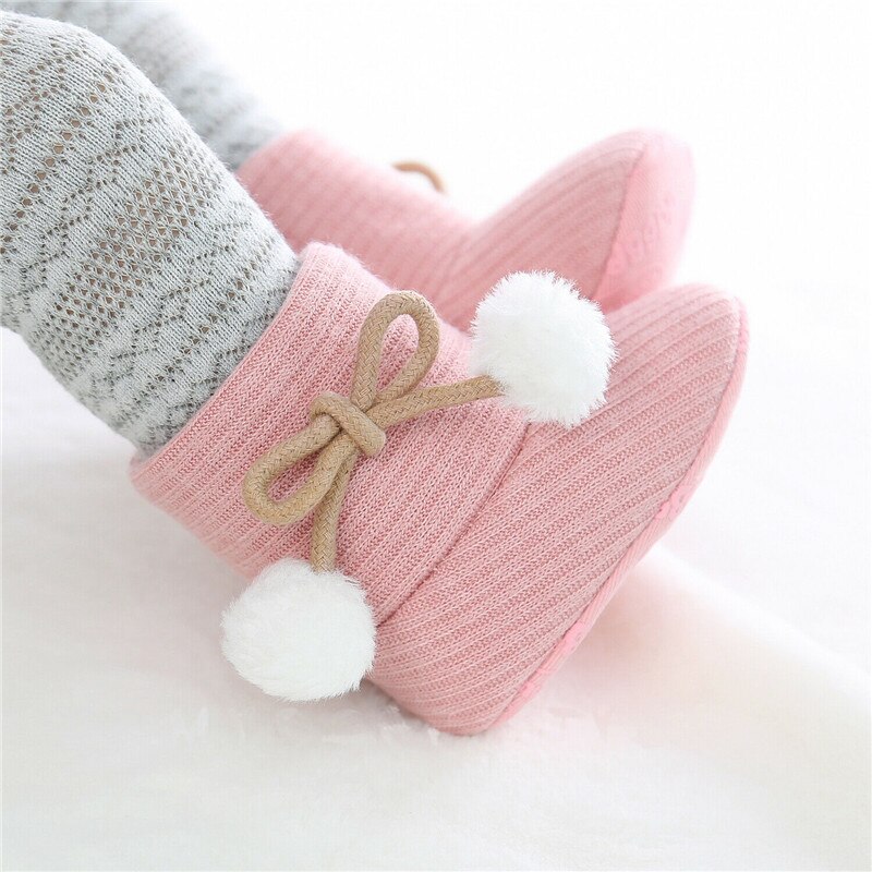 Baby Winter Boots Warm Soft Sole Booties Girls Boys Knitted Plush Toddler Shoes Snow Boots Black Gray Pink