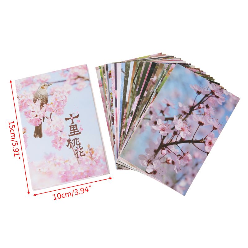 30 Sheets Peach Blossom Paintings Retro Vintage Postcard Christmas Card Wish Poster Cards G92E