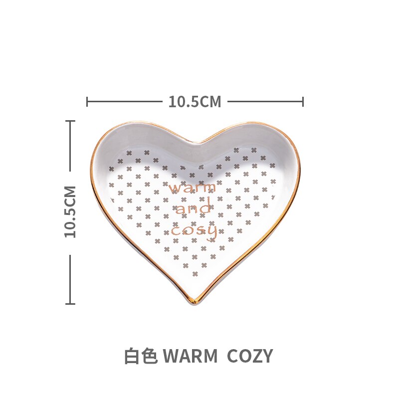 Pequeño en forma de corazon plato de porcelana pintado a mano plato de joyería de cerámica Plato decorativo bandeja Decoración de mesa: White Warm Cozy