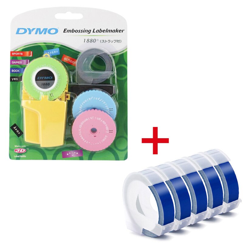 9mm(3/8&#39;&#39;) 3D Dymo 1880 Manual Label Maker for Embossing Plastic pvc Label labels for Dymo DIY Manual Label printer type writter: machine with 5 blue