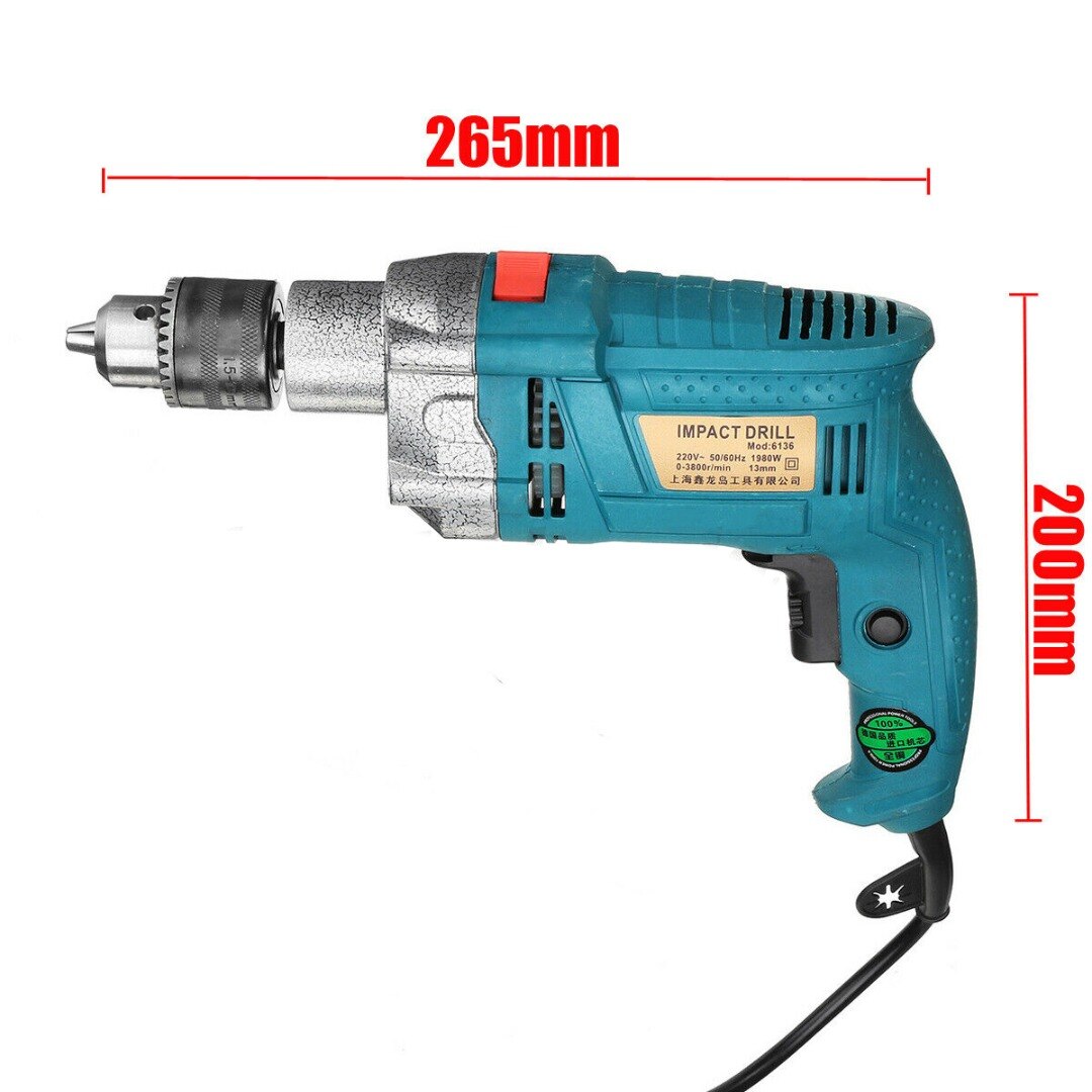 Electric Impact Drill 3800RPM Screwdriver Hammer For Home DIY Or Renovation Team 220V 1980W Adjustable Speed
