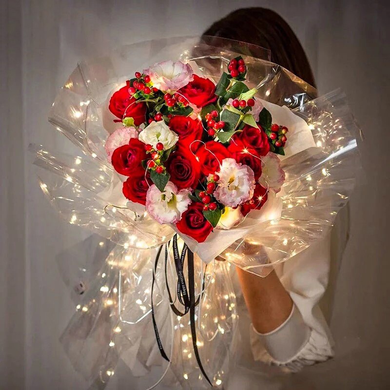 Papel de para envolver flores LED, papel de celofán transparente, a prueba de agua, ramo Floral, manualidades, álbum de recortes, DIY, suministros de floristería
