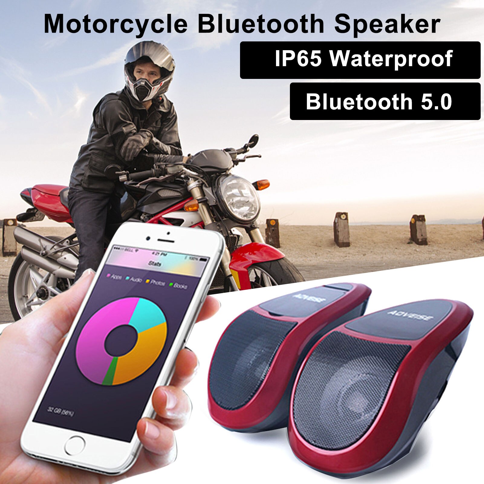 Haut-parleurs Bluetooth pour moto, musique, lecteur MP3, amplificateur Audio, stéréo, étanche, Scooter, disque U, Radio FM