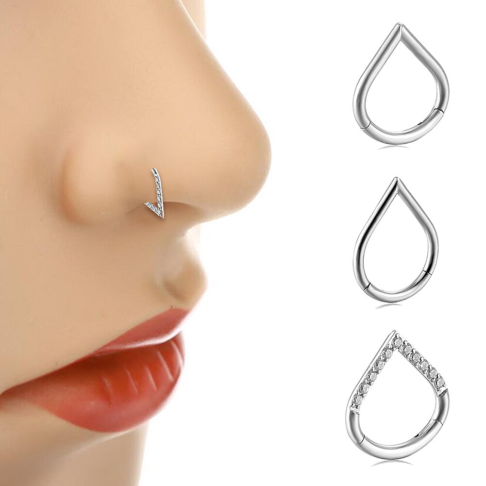 2022 1Pc Water Zilveren Kleur Zirkoon Hoepel Neus Ringen Tiny Open Buigbare Helix Kraakbeen Neus Piercing Body sieraden