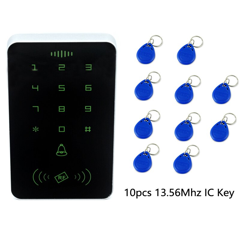 13.56Mhz RFID Backlight Wiegand Input Touch Screen Proximity Card Keypad Access Control EM MF Card Reader Door Gate Lock Opener: IC and 10 key