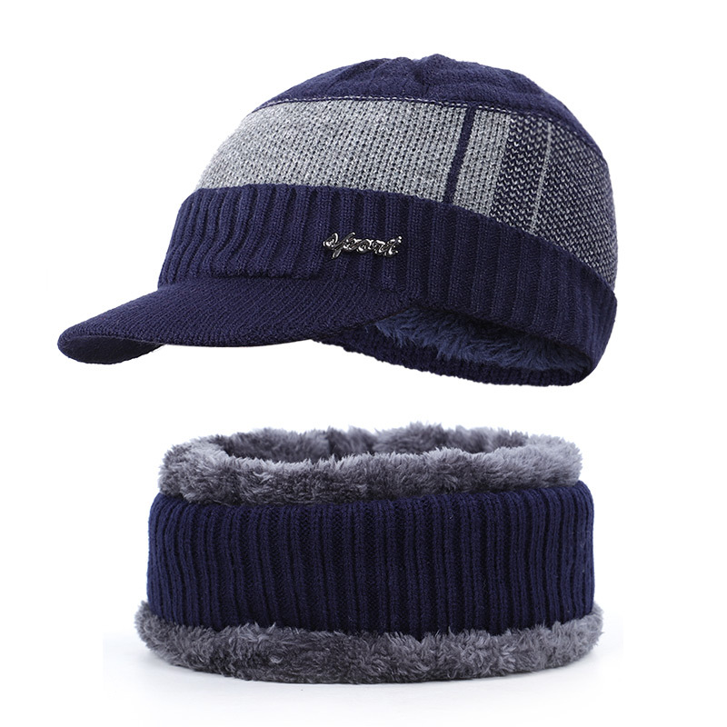 Fending luksus todelt hat og tørklæde mænds strikket hat tørklæde efterår og vinter plus fløjl hat hals uld hat sl -07: 3