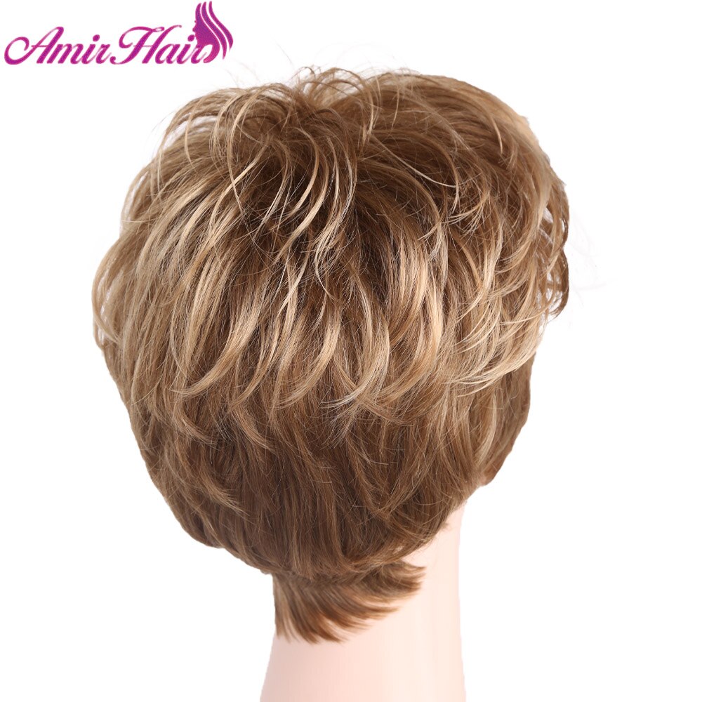 Amir Straight Short Synthetic Hair Wigs For Women Ombre Brown Blonde Puff Female Wig With Part Side Bangs Layer Wig
