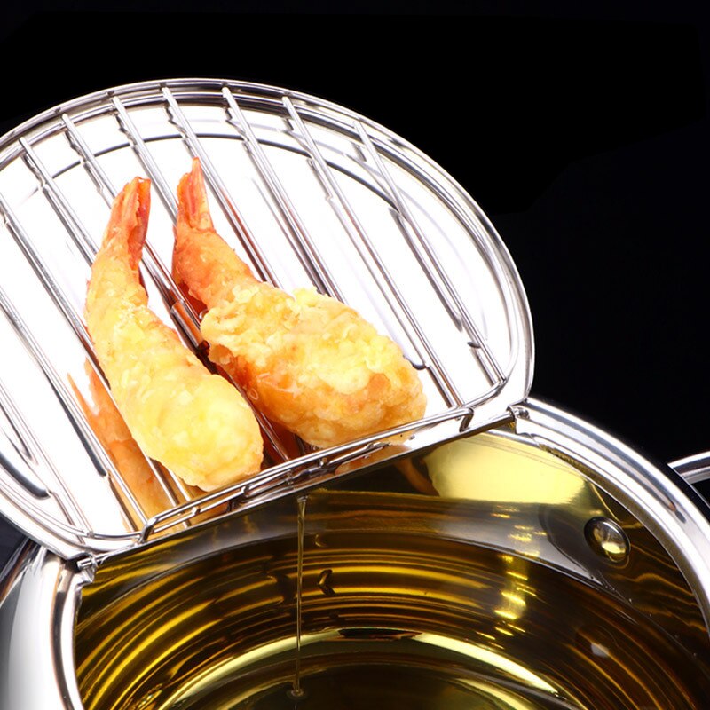 24Cm Japanse Tempura Clamshell Rookloze Friteuse Met Afvoer Rack Temperatuur Display Smart Veilig Pot Thuis Koken Pot Keuken Frye