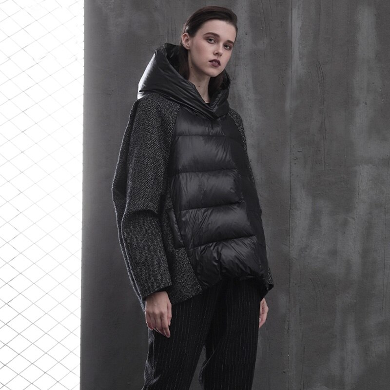 Dam dunrock kort ankdun pufferjacka lös vinter kvinnlig parkas snö ytterkläder oversize korta svarta rockar
