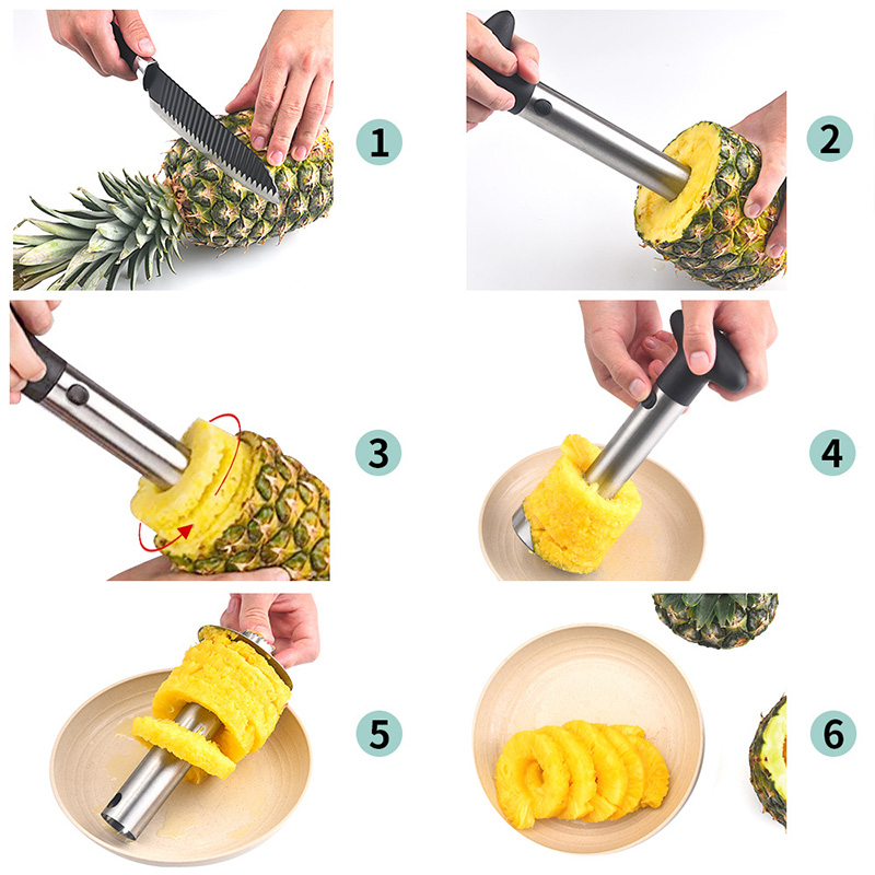 Pelador en espiral de piña de acero inoxidable, cortador de piña en espiral con mango de PP, máquina cortadora de piña, utensilios de cocina