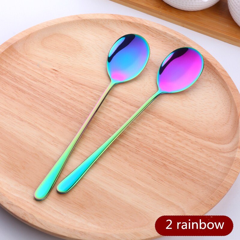 2PCS Rose Gold Colorful Coffee Spoon Stainless Steel Long Handle 8 Color Korean Mixing Spoons Set Dessert Long Ice Kitchen Scoop