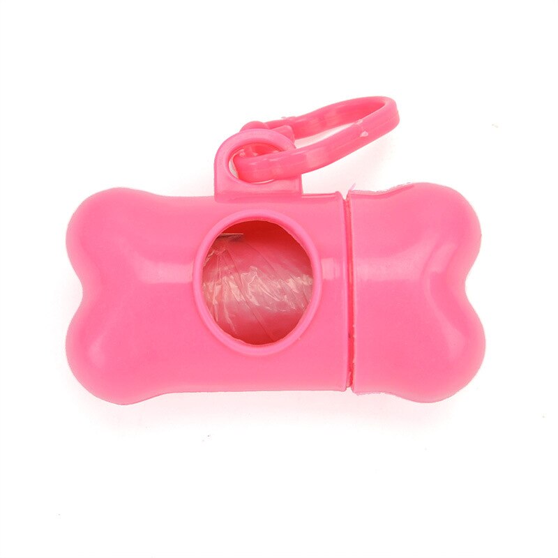 pet garbage bag storage box out dog poop cleaning storage bag bone plastic pet small dog outdoor garbage poop dispenser: Pink