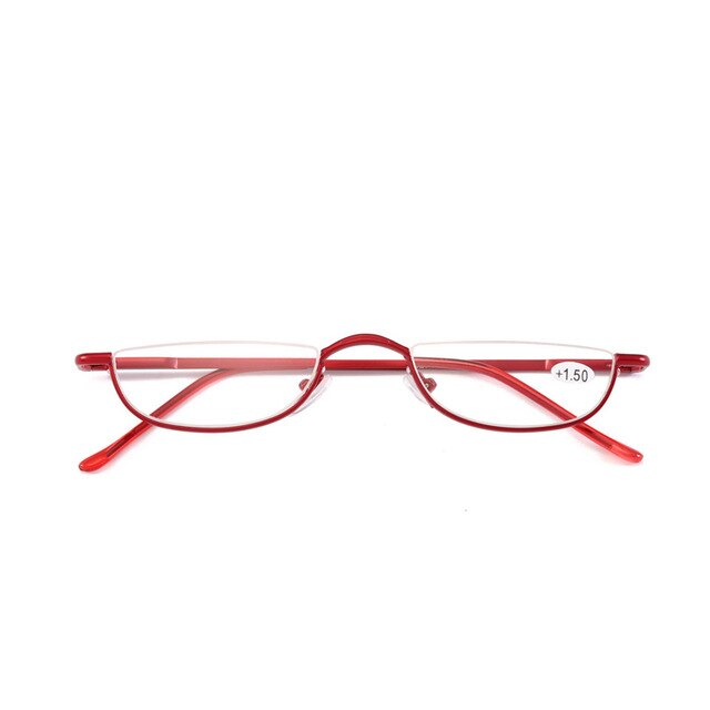 Begreat Half Frame Metalen Leesbril Mannen Presbyope Bril Vrouwen Bril Unisex Brillen Очки Для Чтения Ultralight Clear: +150 / red