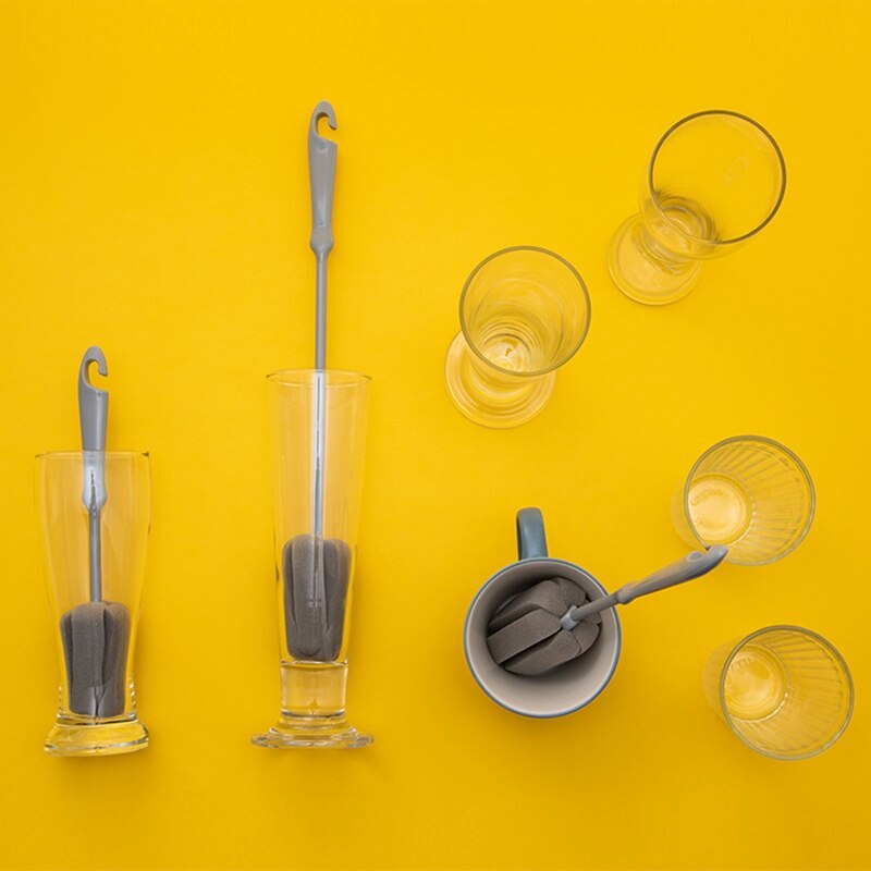 2Pc de esponja cepillo de botella de leche de vidrio de cocina limpieza y lavado limpio herramientas cepillo de limpieza de tazas de plástico mango corto y largo Han