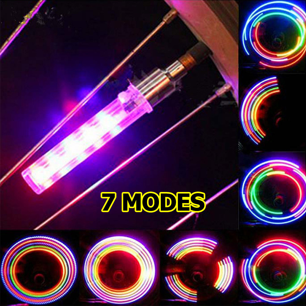 2Pieces Bicycle Wheel Tire Lights 5 Led Valve Lamp Bicycle Motorcycle Car Tire Spoke Cap Flash Neon Light With Button Battery