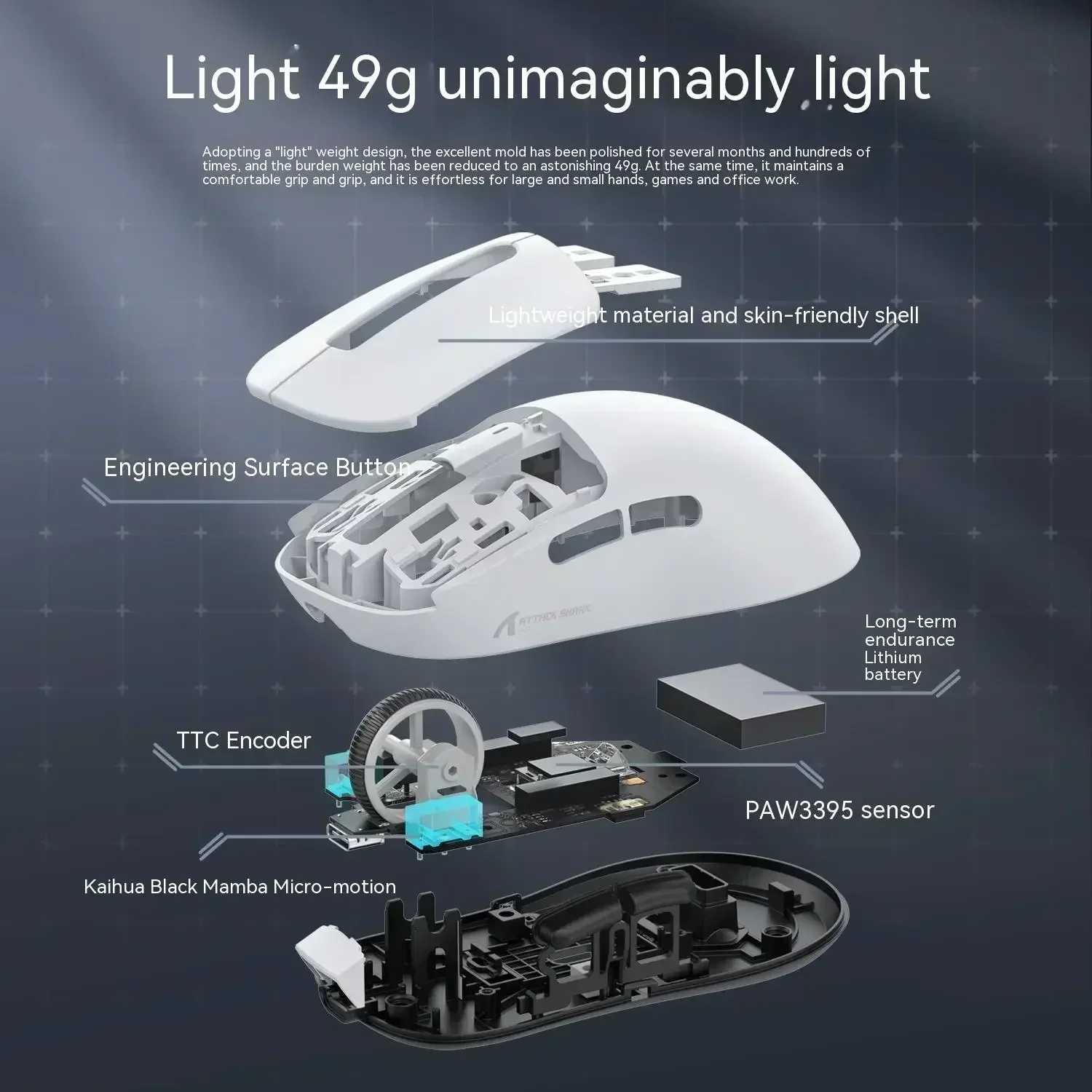Attack Shark X3 PRO Gamer Accessories Paw3395 2.4G Wireless Low Delay Lightweight E-Sports Three Mode Bluetooth Wireless Mouse