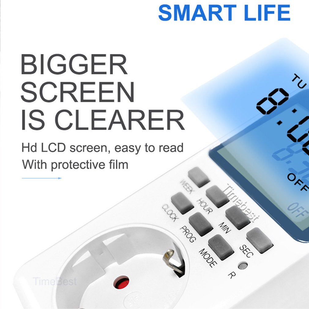 Intelligent Timer Switch LCD Digital Timing Switch Socket 7-Day Cycle Plug-In Timers Outlet Household Smart Tools EU/US/UK Plug