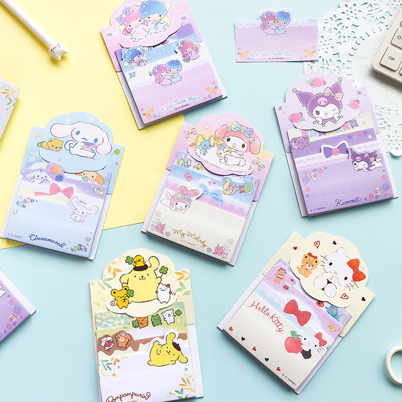 Sanrio Memo Pad Plaknotities Melodie Kuromi Cinnamoroll 4 Laag Bericht Notitie Schattige Briefpapier Label Sticker Post Schoolbenodigdheden