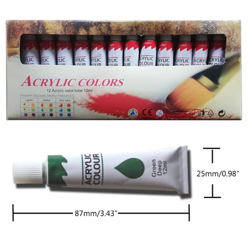 12 Colors 12ML Tube Acrylic Paint set Art Painting Drawing Tools For Kids DIY Water-resistant