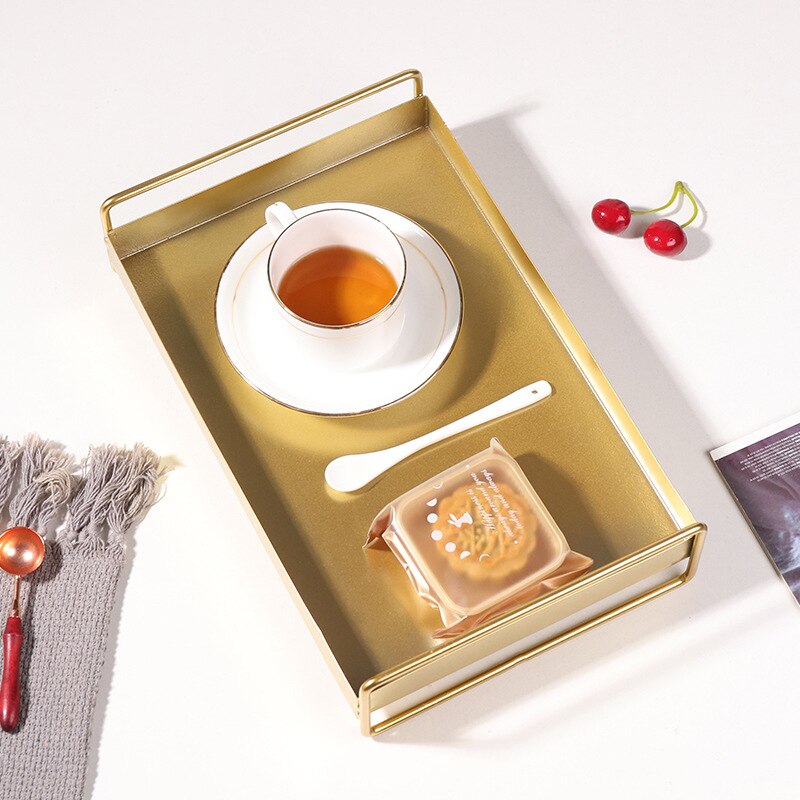 Iron rectangular metal tray, home decoration, desktop cosmetics, jewelry storage tea tray
