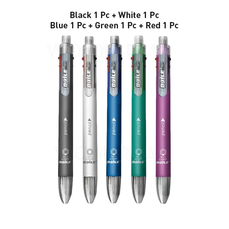 Flerfarget 6 in 1 kulepenn med påfyll stifte 5 farger rullekulepenn og 1 blyantstift multifunksjonspenn: Blå