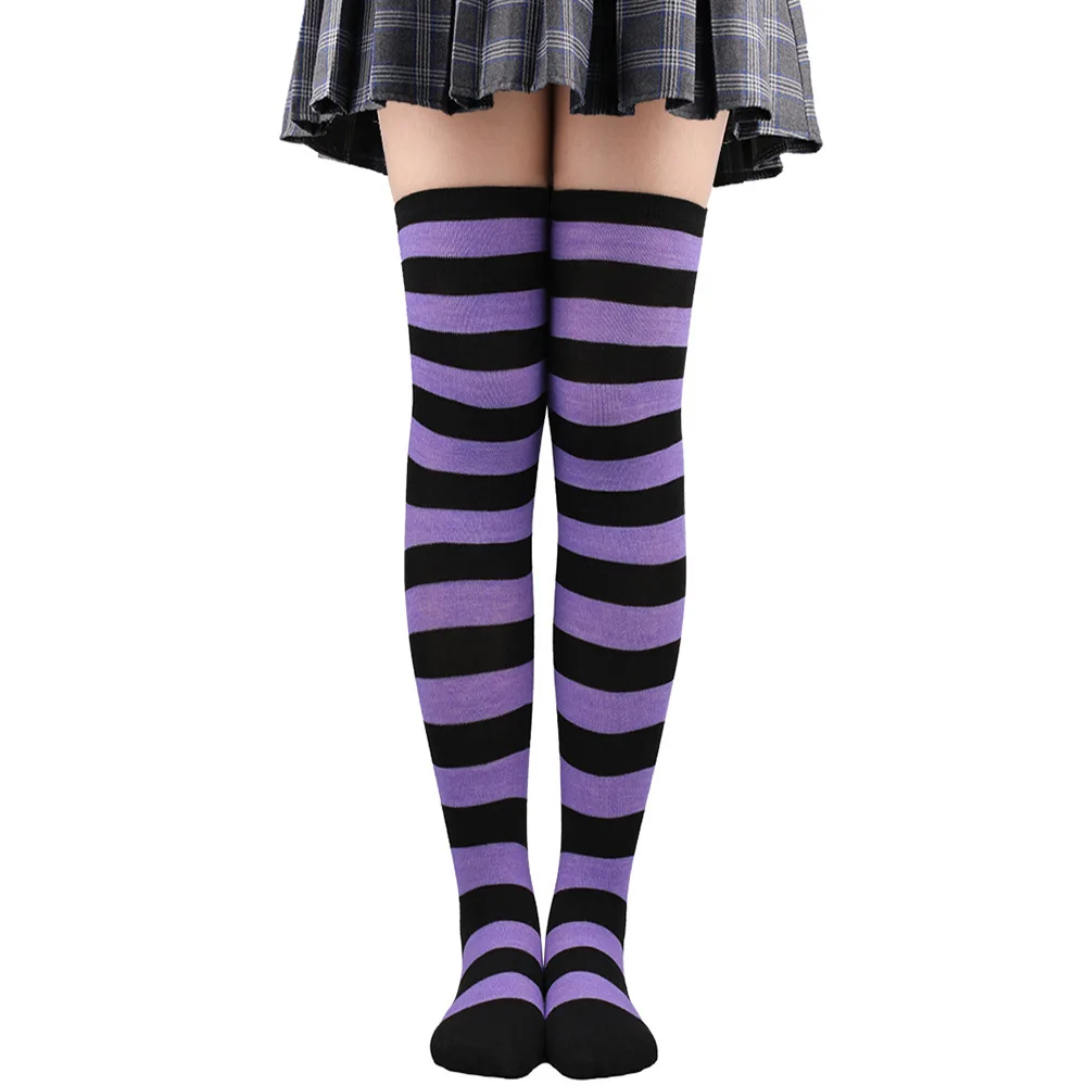Medias altas hasta el muslo a rayas para mujer, calcetines largos por encima de la rodilla en negro, blanco y rosa, Cosplay de Lolita Harajuku Y2k 2025