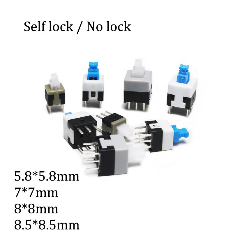 100 Stks/partij 5.8X5.8 7X7 8X8 8.5X8.5Mm Zelfsluitende/Unlock Push tactile Vermogen Micro Switch 6 Pin Knop Schakelaars