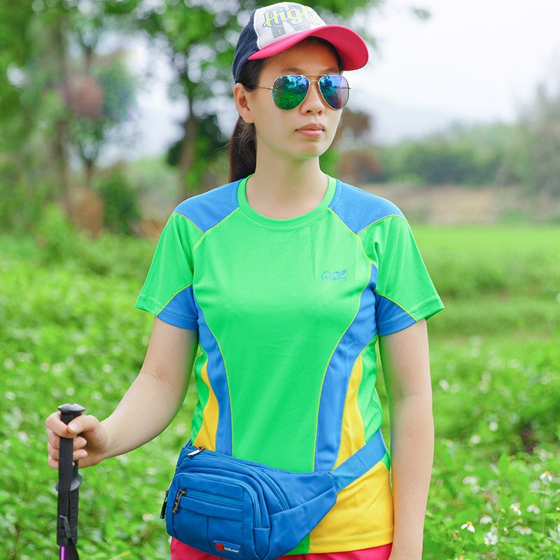 Zomer Outdoor Sneldrogende T-shirt Running Sneldrogend T-shirt Korte Mouwen Ademende Sport Quick-drogen Vrouwelijke T-: Green / Asian size L