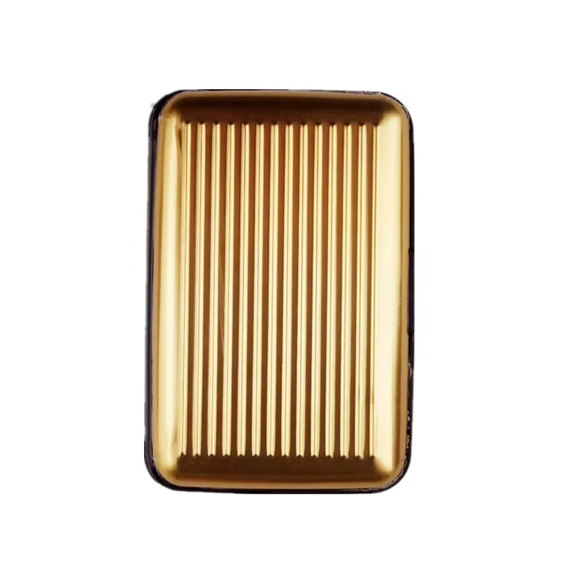 Tarjetero de aluminio para hombre, estuche rígido con bloqueo, billetera, tarjeta de crédito sólida, escaneo Anti-RFID, protección, tarjetero, 1 ud.: Oro