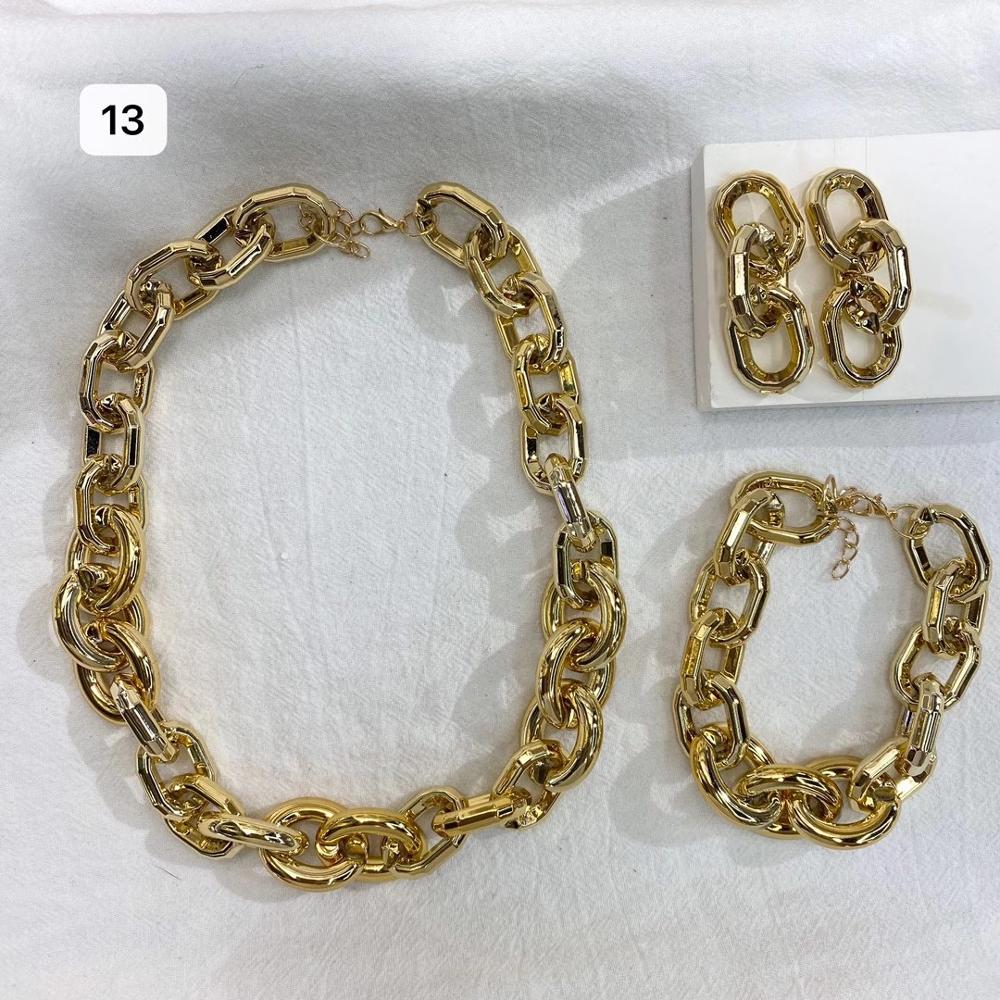 Dames retro gouden dikke kettingset van 3 #39 hiphop punk straatstijl sieraden korte ketting: 13