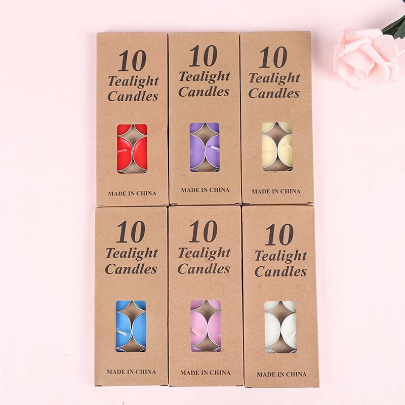 10 unids/caja de velas románticas de cera para té de aromaterapia, vela de Color con velas para de cumpleaños o boda