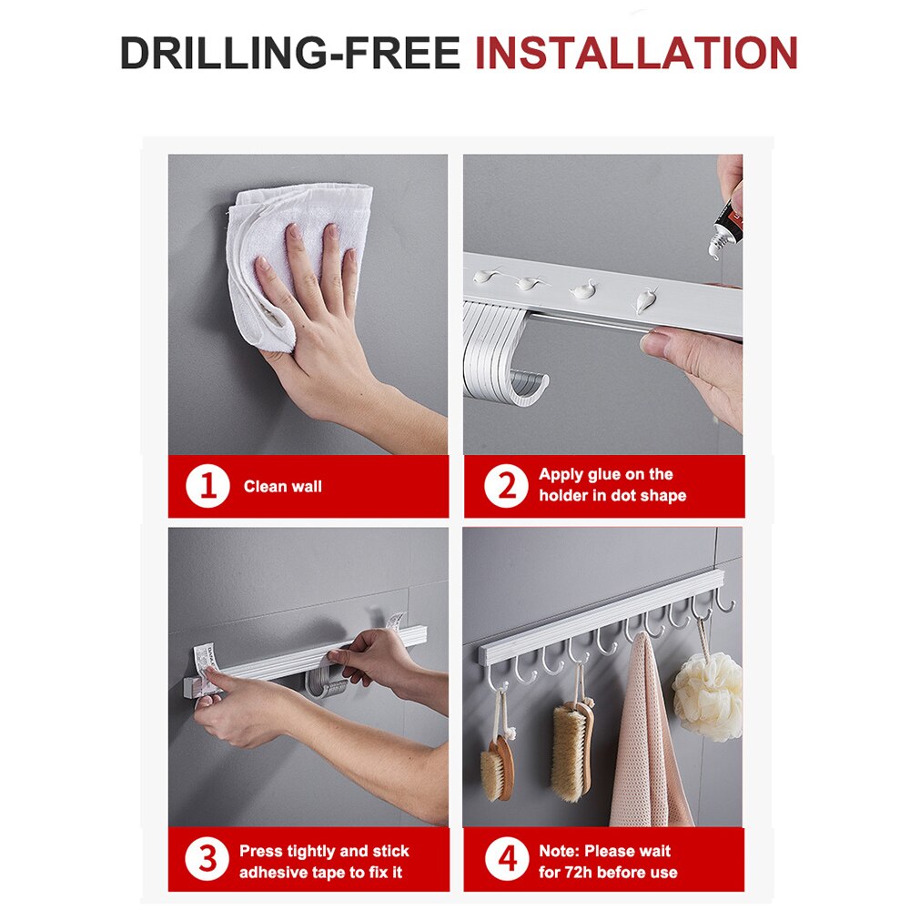 Kitchen Wall Shelf with Hook Spice Rack Rail Bar Wall Mounted Storage Hanger Kitchen Organizer Shelf Bathroom Accessories