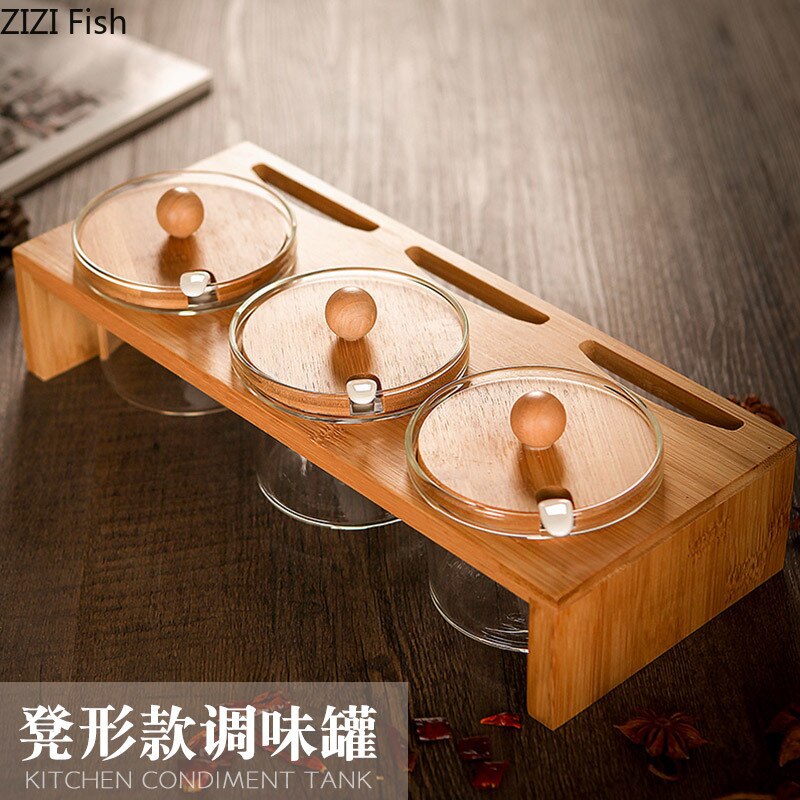 Verre Transparent assaisonnement Pot stockage bouteille ménage assaisonnement boîte sel réservoir cuisine fournitures combinaison ensemble