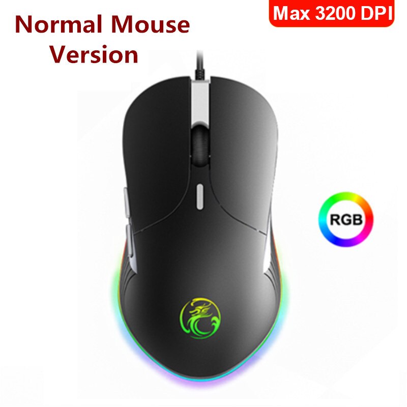 Gaming Mouse Gamer Computer Mouse Wired Ergonomic Mause with Cable 6400DPI Led Game Mice RGB USB Optical PC Mouse with Backlight: Normal Version