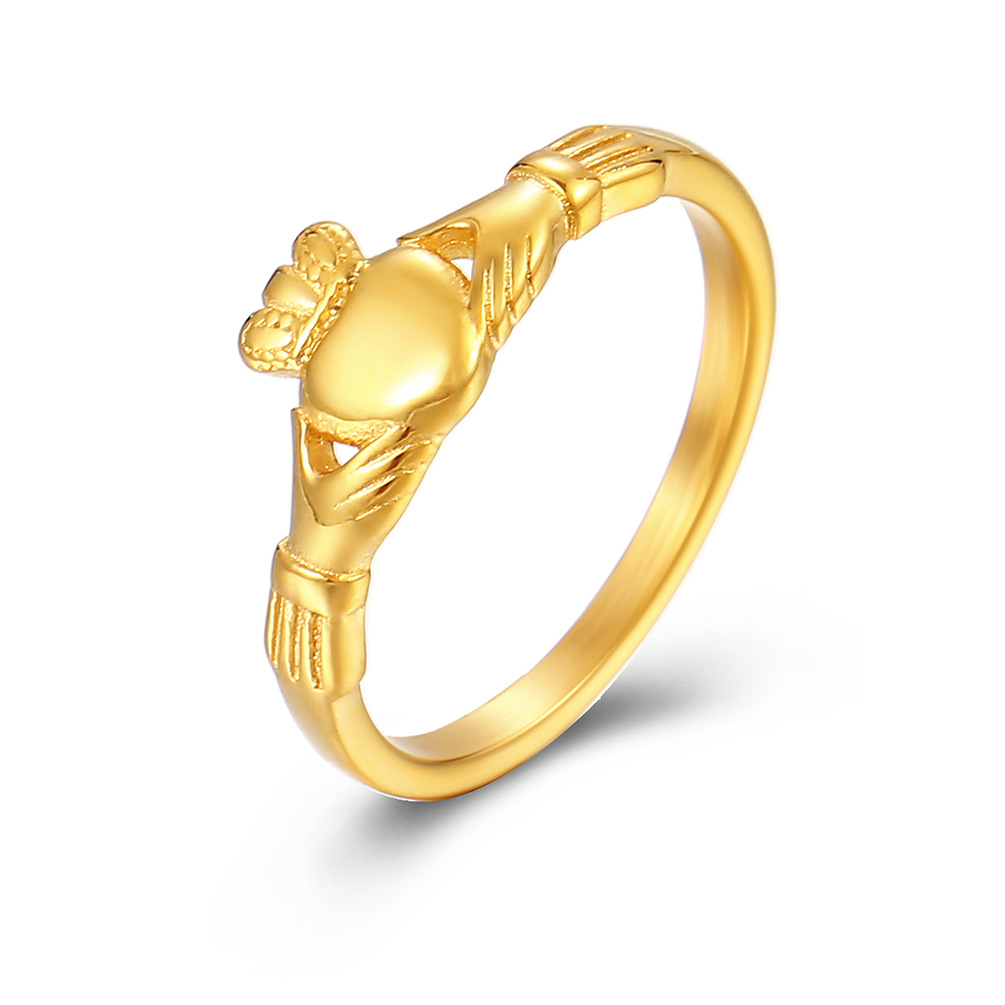 Anillo Claddagh irlandés, corona de corazón de acero inoxidable, banda de promesa de boda para mujeres y hombres, corona de compromiso, banda de boda: 5 / Negro
