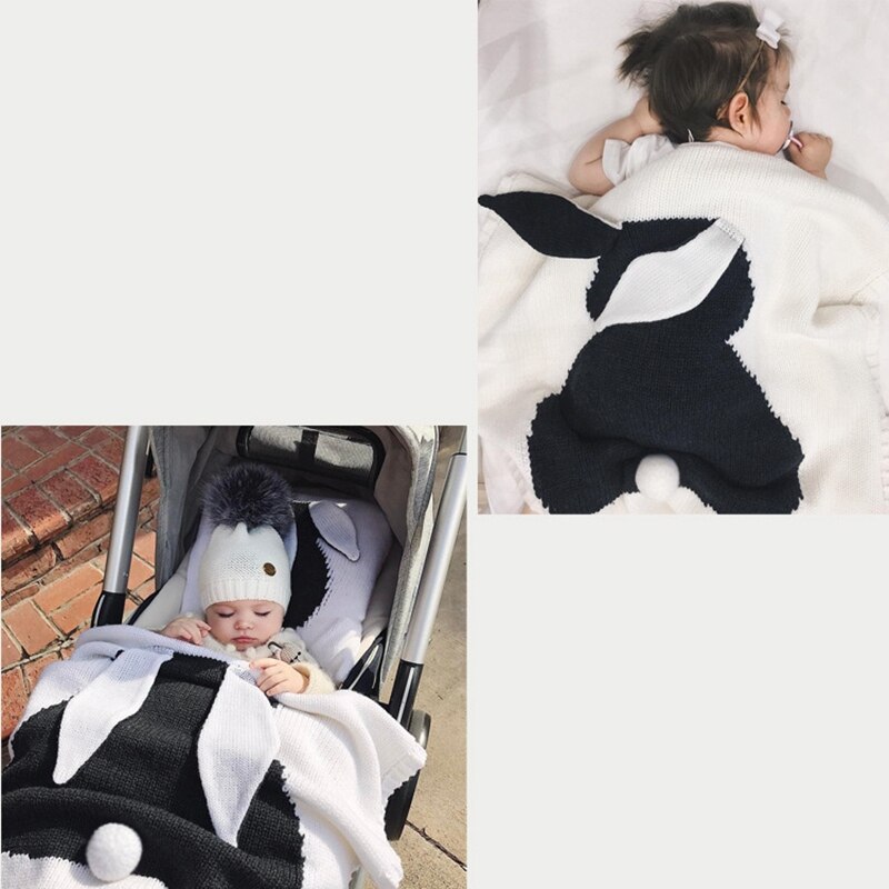Cobertor com orelhas de coelho roupas com três tamanhos de coelho roupas infantis de malha infantil primavera inverno cobertor de dormir: black