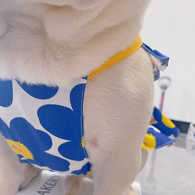 Vestido azul de Bulldog Francés para mascotas, ropa de verano para perros pequeños, Chihuahua, Schnauzer, Yorkie, Pug, FHC06, estilo