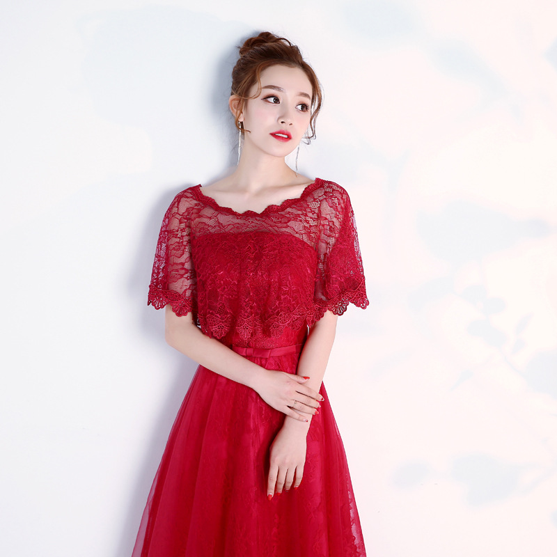 Lace Wedding Wraps Short Bridal Shawl Summer Lace Female Evening Party Capes Wedding Accessories Women's Jacket: wine red