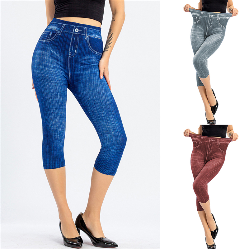 Pantalones vaqueros ajustados de cintura alta para mujer, pantalones Capri hasta la rodilla de mezclilla, de verano