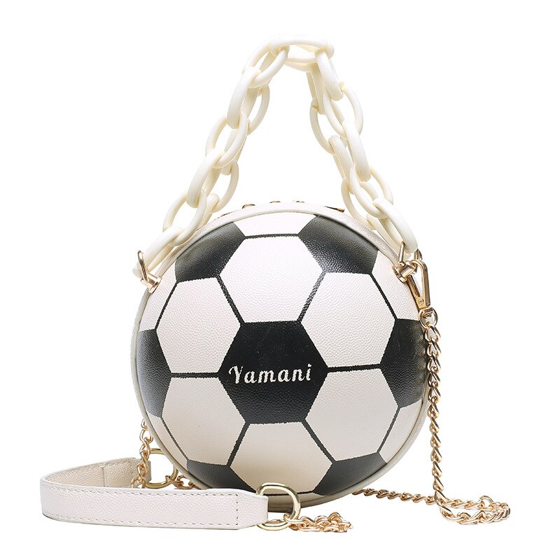 Football Bag Basketball Bag Personality Funny Small Round Bag Handbags For Women Shoulder Bag Leather Messenger Bag: Beige  Football