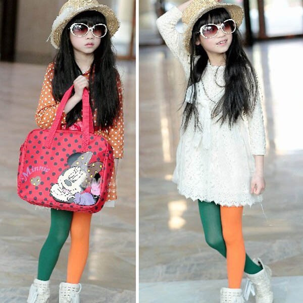 Nyeste trendy slik farve piger børn to-farve sømløs strømpebukser legging: Grøn