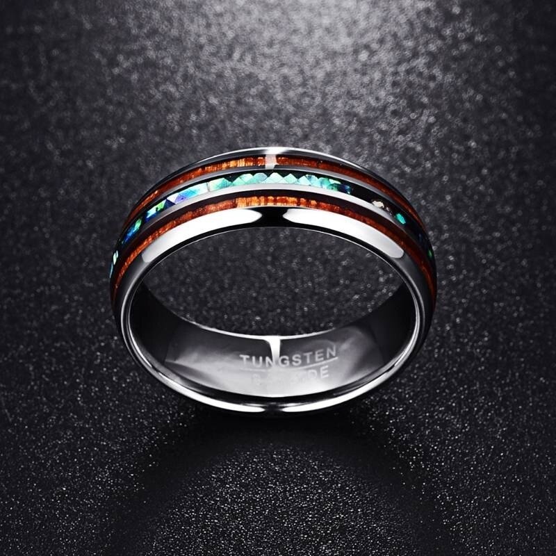 FDLK-anillo de acero de carburo de tungsteno de 8mm para hombre y mujer, anillo de concha de abulón de madera de Koa hawaiana, banda de boda, nueva