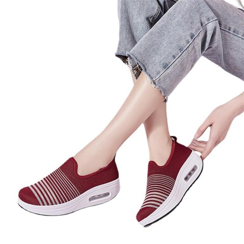 Summer Toning Shoes For Women Fitness Walking Shoes Slip on Slimming Jogging Sneakers 4.5 cm Wedge Platform Swing Shoes