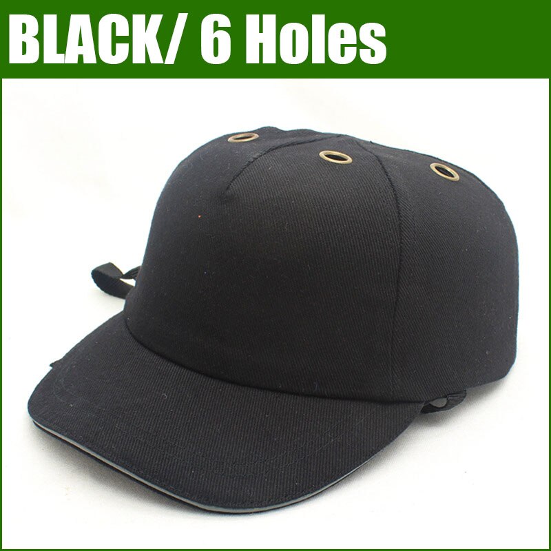 Arbejdssikkerhedshjelm bump cap med 6 huller baseball hat stil beskyttende sikkerhed hard hat til rytter site slid hovedbeskyttelse abs: 6 huller-sort
