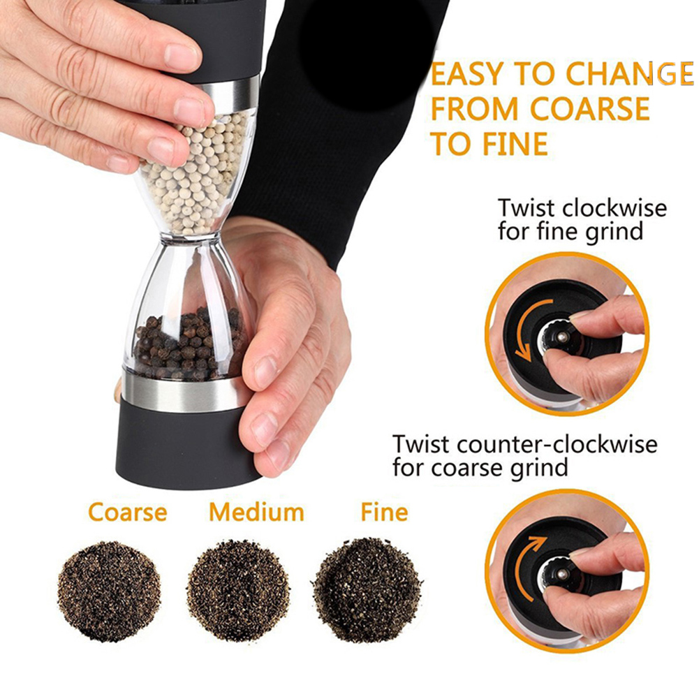 2 in 1 dobbel salt pepper mølle sesam krydder kvern shaker kjøkken matlaging verktøy keramisk akryl enkel å rengjøre multi-purpose bærbar